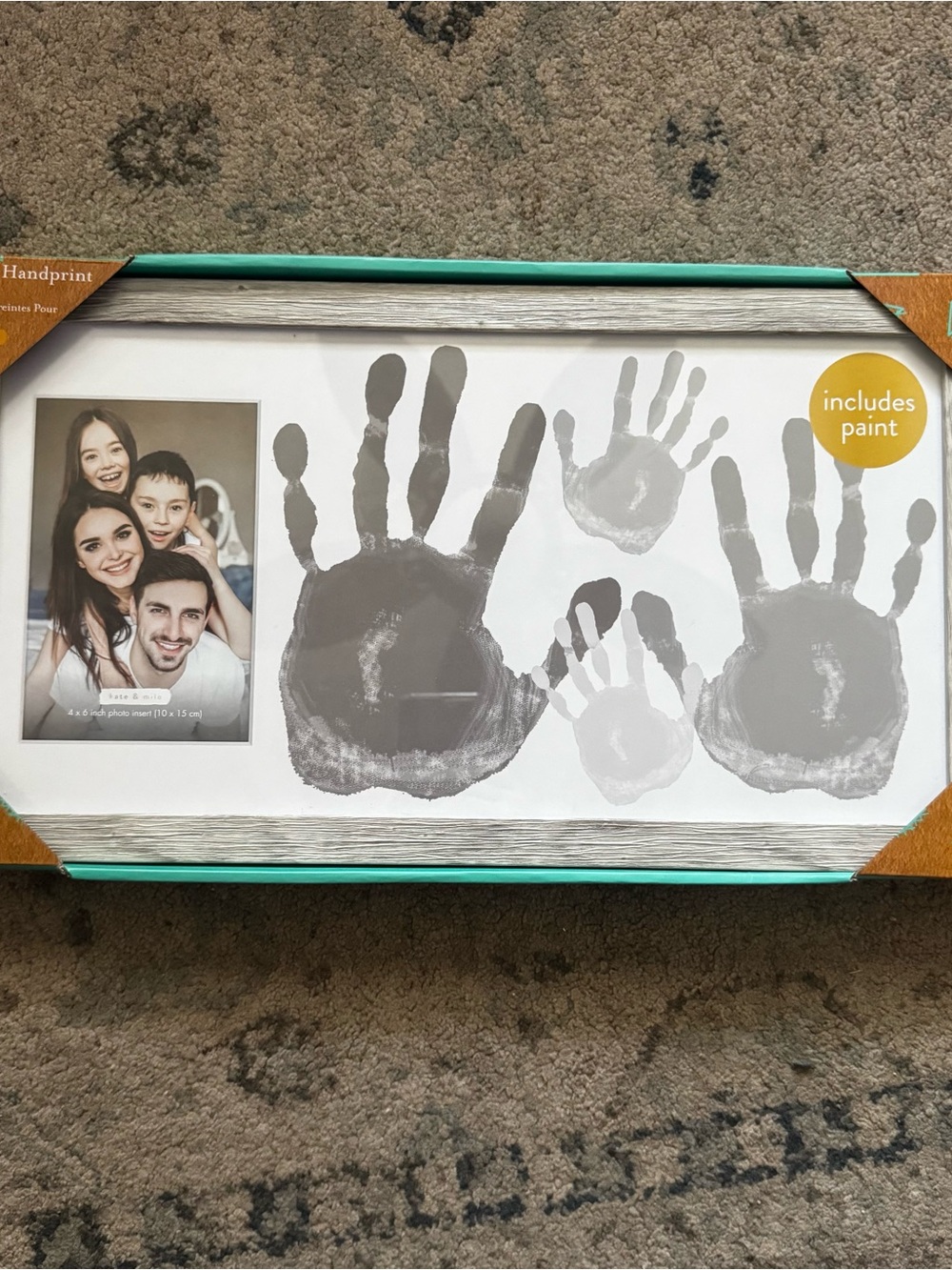 Handprint Family Frame Keepsake in Teal and Gray - Includes Paint